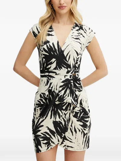 Morgan Leaf-print Wrap Mini Dress In White
