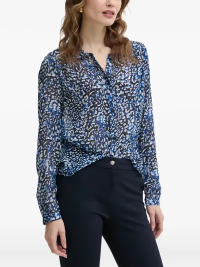 Morgan Leopard-print Long-sleeve Shirt In Blue