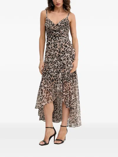 Morgan Leopard-print Ruffled Asymmetric Dress In Brown