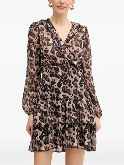 Morgan Leopard-print Ruffled Mini Dress In Brown