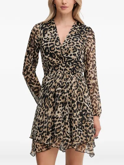 Morgan Leopard-print Wrap-style Mini Dress In Black