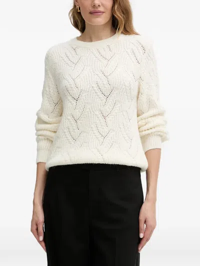 Morgan Long-sleeve Openwork Sweater In White
