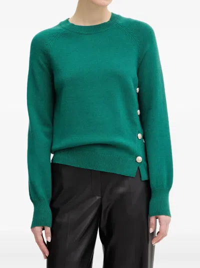 Morgan Maxi Button-embellished Raglan-sleeve Sweater In Green