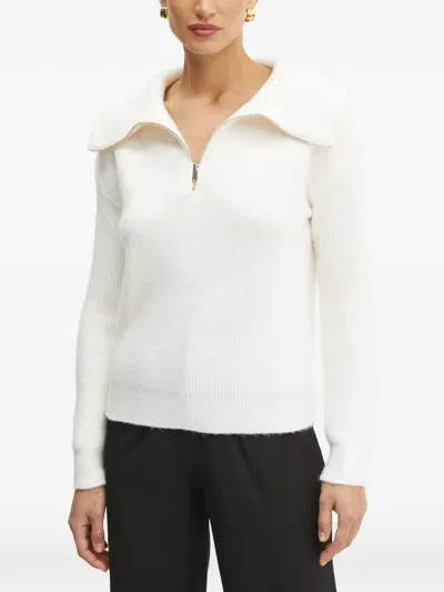 Morgan Mcolor Quarter-zip Ribbed-knit Sweater In Neutral