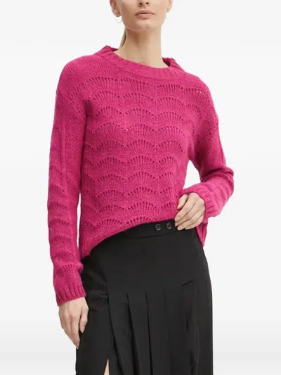 Morgan Mdamon Pointelle-knit Scalloped Sweater In Pink