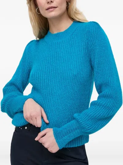 Morgan Mine Ribbed-knit Puff-sleeve Sweater In Blue