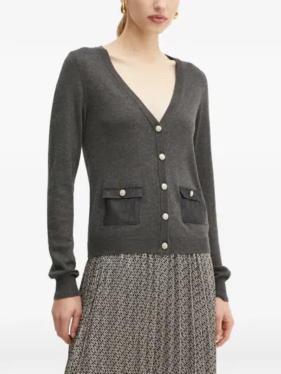 Morgan Mje V-neck Pocket Cardigan In Gray
