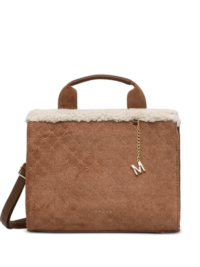 Morgan Monogram-quilted Shearling-trim Tote Bag In Brown