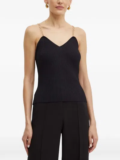 Morgan Musto Chain-link Strap Ribbed-knit Top In Black
