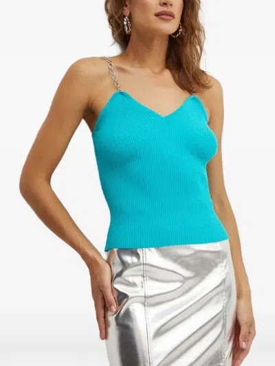 Morgan Musto Chain-strap Ribbed-knit Top In Blue