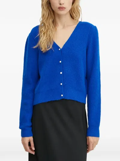 Morgan Mzita Ribbed-knit Pearl-button Cardigan In Multi