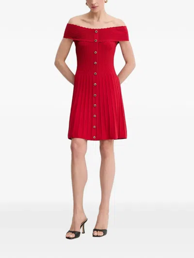 Morgan Off-shoulder Button Dress In Red