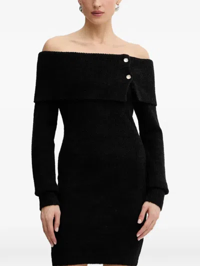 Morgan Off-shoulder Button Mini Dress In Black