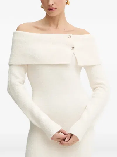 Morgan Off-shoulder Button-detail Mini Dress In White