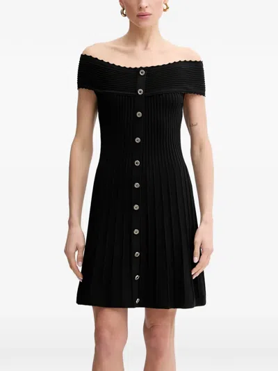 Morgan Off-shoulder Ribbed-knit Mini Dress In Black