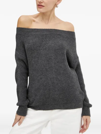 Morgan Off-shoulder Ribbed-knit Sweater In Gray