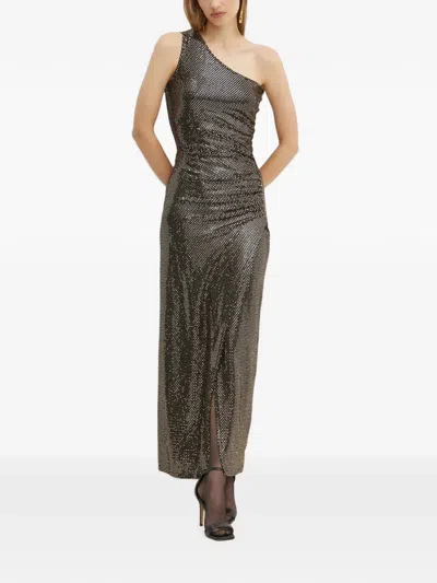 Morgan One-shoulder Embellished Midi Dress In Brown