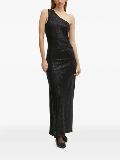 Morgan One-shoulder Sequin-embellished Midi Dress In Black