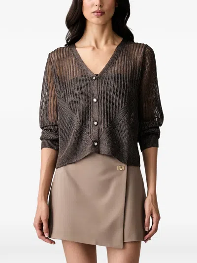 Morgan Open-knit V-neck Cardigan In Brown