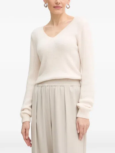Morgan Openwork V-neck Sweater In Red
