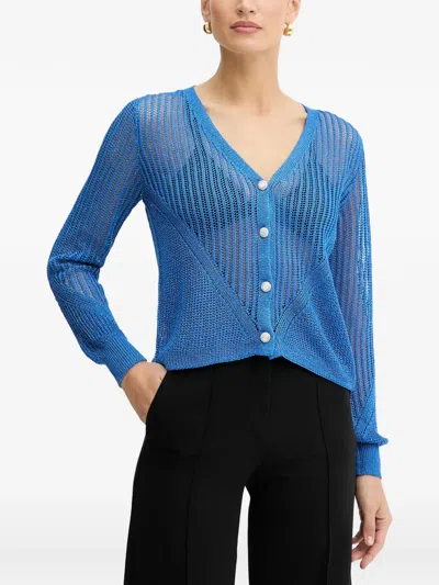 Morgan Openwork-knit Button-down Cardigan In Multi
