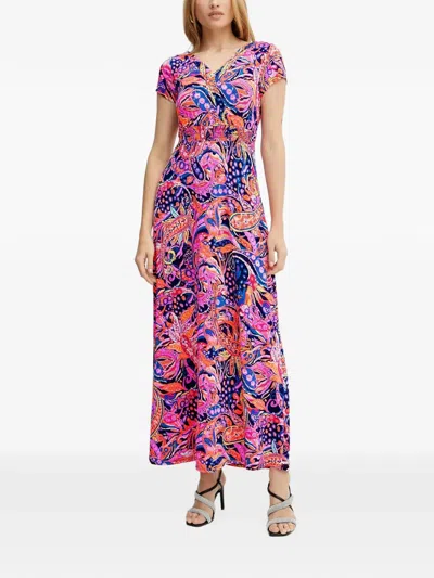 Morgan Paisley-print Shirred Maxi Dress In Blue
