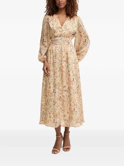 Morgan Paisley-print V-neck Midi Dress In Neutral