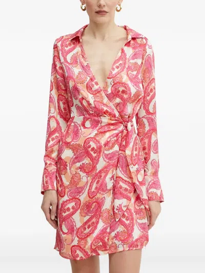 Morgan Paisley-print Wrap Mini Dress In Pink