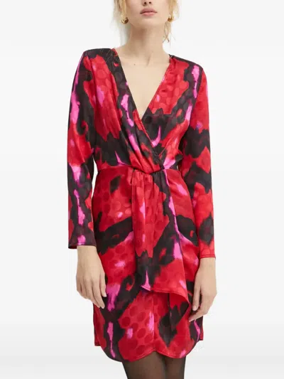Morgan Patterned Wrap Mini Dress In Red