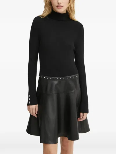 Morgan Pearl-button Mini Dress In Black