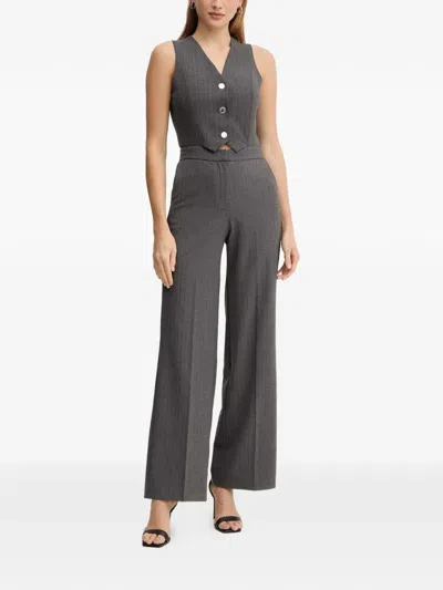 Morgan Pinstripe Buttoned Jumpsuit In Gray