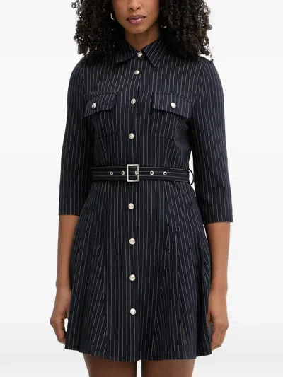 Morgan Pinstripe-pattern Belted Mini Dress In Blue