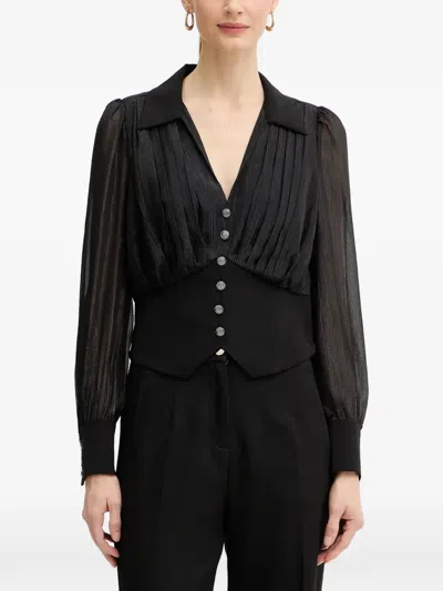 Morgan Pleated Buttoned Blouse In Black