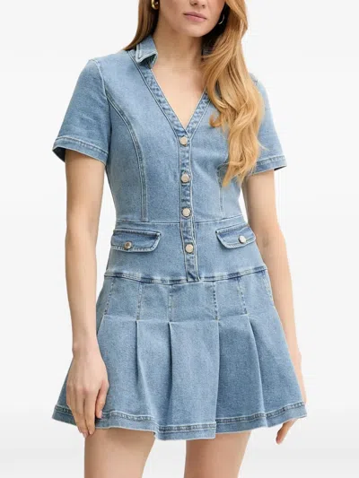 Morgan Pleated Button-front Mini Dress In Blue