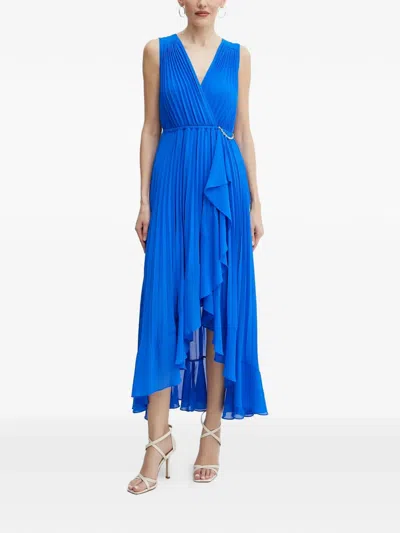 Morgan Pleated Chain Midi Dress In Blue
