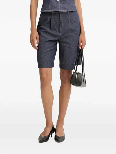 Morgan Pleated Denim Shorts In Blue