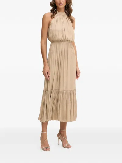 Morgan Pleated Midi Dress In Brown