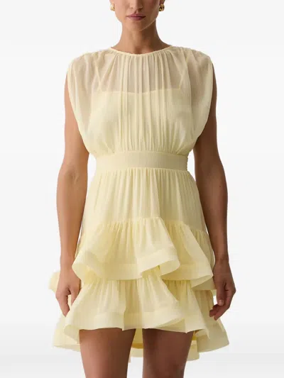 Morgan Pleated Ruffled Mini Dress In Yellow