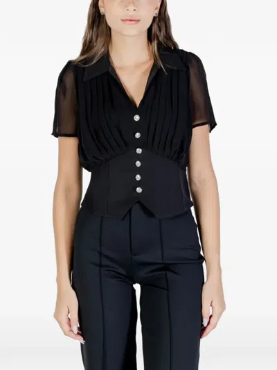 Morgan Pleated Semi-sheer Shirt In Black