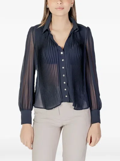 Morgan Pleated Semi-sheer Shirt In Blue