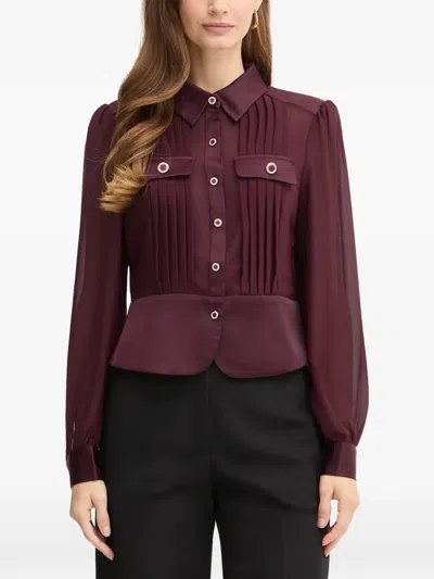 Morgan Pleated Semi-sheer Shirt In Purple