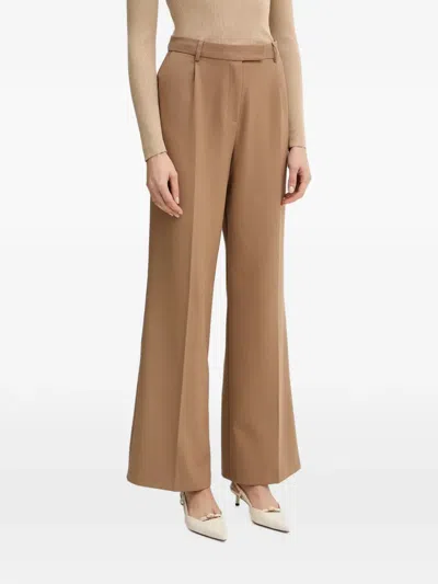 Morgan Pleated Wide-leg Tailored Trousers In Brown