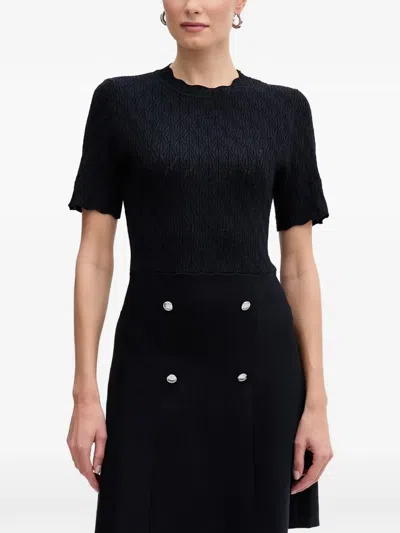 Morgan Pointelle-knit Button-detail Mini Dress In Multi