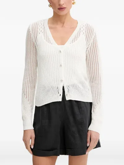 Morgan Pointelle-knit Button-up Cardigan In White