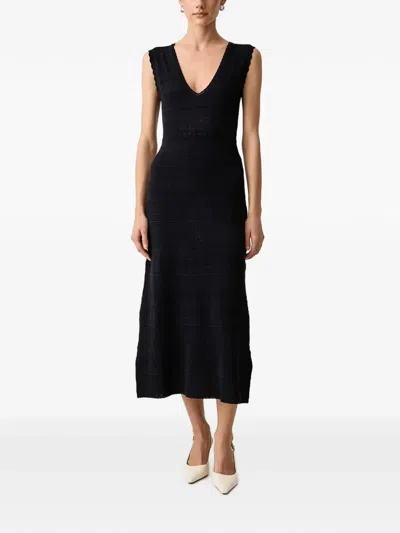 Morgan Pointelle-knit Scalloped-edge Midi Dress In Blue