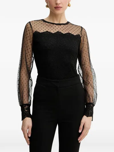 Morgan Polka-dot Lace Top In Black
