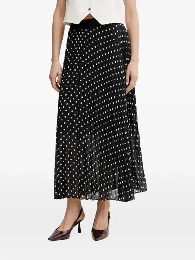Morgan Polka-dot Pleated Midi Skirt In Black