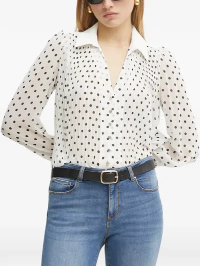 Morgan Polka-dot Pleated Shirt In White