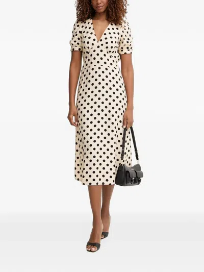 Morgan Polka-dot Puff-sleeve Midi Dress In White