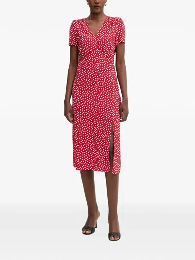Morgan Polka-dot V-neck Midi Dress In Pink